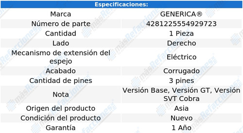 Espejo Ford Mustang 1999 2000 2001 2002 Elec Copiloto Foto 2