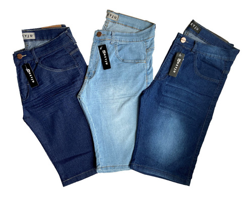 Kit C\ 3 Bermudas Jeans Masculina C\ Lycra