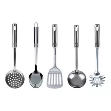 Conjunto 5 Utensílios De Cozinha Inox Talheres Cor Prata