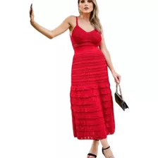 Vestido Midi De Alcinha Com Babado Em Tricô Lançamento Verão