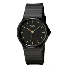 Reloj Pulsera Casio Collection Mq-24 De Cuerpo Color Negro, Analógico, Fondo Negro, Con Correa De Resina Color Negro, Agujas Color Dorado, Dial Dorado, Minutero/segundero Dorado, Bisel Color Negro Y H