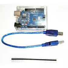 Arduino Uno R3 Atmega328p+caja De Acrilico+cable Usb+pines