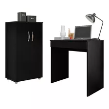 Conjunto Home Office Mesa Escrivaninha E Armário Preto Cor Transparente