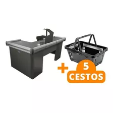 Caixa Empacotador Check-out 2m + 5 Cestos De Compras Preto