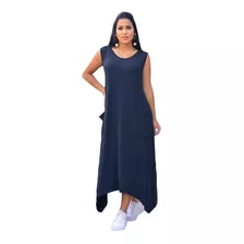 Vestido Saruel Feminino Mullet Plus Size Regata Longo Bolsos