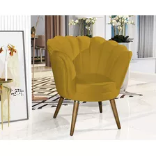 Poltrona Decorativa Estofada Pétala Veludo Pé Palito Quarto Cor Amarelo