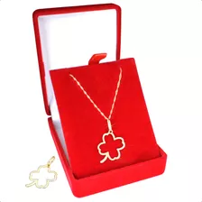 Corrente Feminina Ouro 18k Com Pingente Trevo 45cm