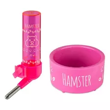 Kit Bebedouro E Comedouro De Hamster N 2 Rosa Injetfour