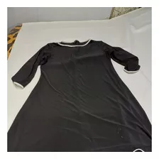 Vestido L, Negro,, Manga Larga, Negro Con Bordes Blanco