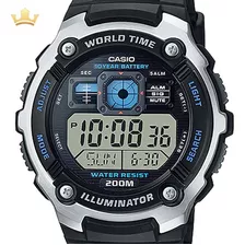 Relógio Casio Masculino Digital Ae-2000w-1avdf Cor Da Correia Preto Cor Do Bisel Prateado Cor Do Fundo Preto