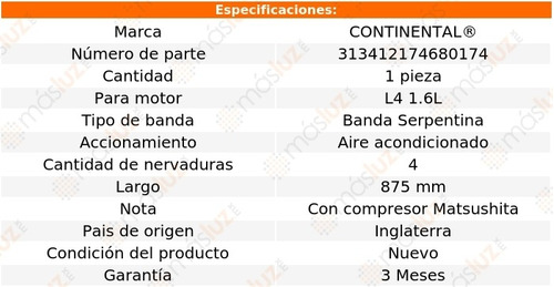 Banda 875 Mm Acc Crx Honda L4 1.6l 88/91 Continental A/a Foto 8