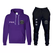 Conjunto Blusa De Frio Calça Moletom Psg Preto Futebol Euro