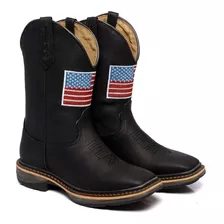 Bota Texana Country Bordado Eua Bico Quadrado Preta Jump