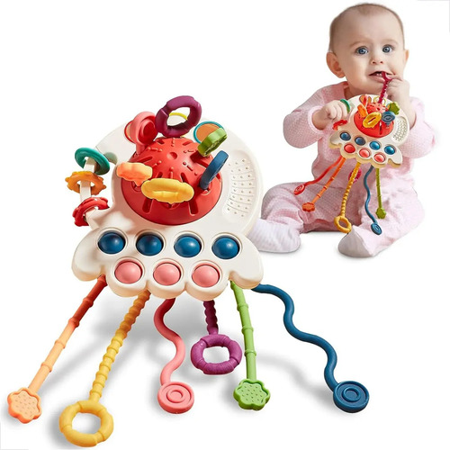 Brinquedo Montessori Sensorial Puxador Cordão Bebê Infantil Cor Bolinha Central Vermelha