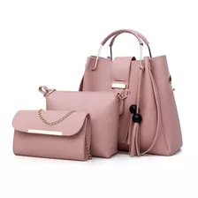 Mujer Dama Bolsas Bandolera Cosmetiquera Cartera Borla 3/set