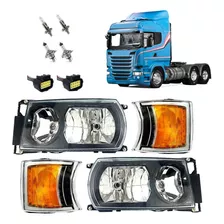 Kit Farol Compatível Scania Serie 5 S4 S5 Mascara Negra Led