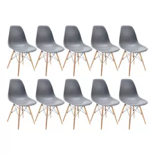 10 Cadeiras Charles Eames Wood Cozinha Dsw Cinza Escuro