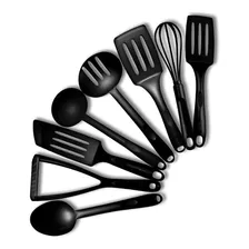 Juego Utensilios Cocina 8 Pz Nylon Resistentes Tefal T-fal Color Negro