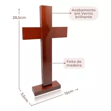 Cruz Para Enfeite Sala Mesa Madeira Com Base Sem Cristo 28cm Cor Marrom-escuro