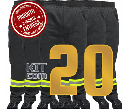 Kit 20-calças Uniforme Brim Profissional Com Faixa Refletiva