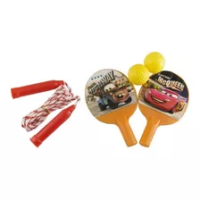 Kit Com 2 Raquetes De Ping Pong E Pula Corda Carros Disney Cor Colorido