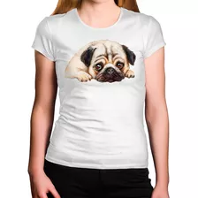 Camiseta Feminina Cachorro Pug Deitado Fofo