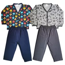 Kit 2 Pijama Infantil Inverno Menino Longo Botão 200797-2