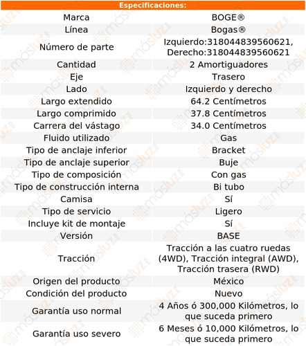 Kit 2 Amortiguadores Gas Tras Mountaineer V6 4.0l 98/01 Boge Foto 2