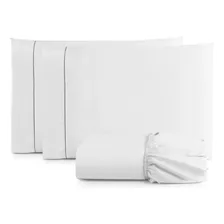 Lençol Casal 05 Peças C/ 40cm De Altura Algodão 200 Fios Cor Branco Desenho Do Tecido Liso