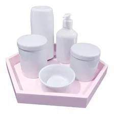 Kit Higiene Bebê Porcelana Pote Maternidade Garrafa Térmica Cor Branco