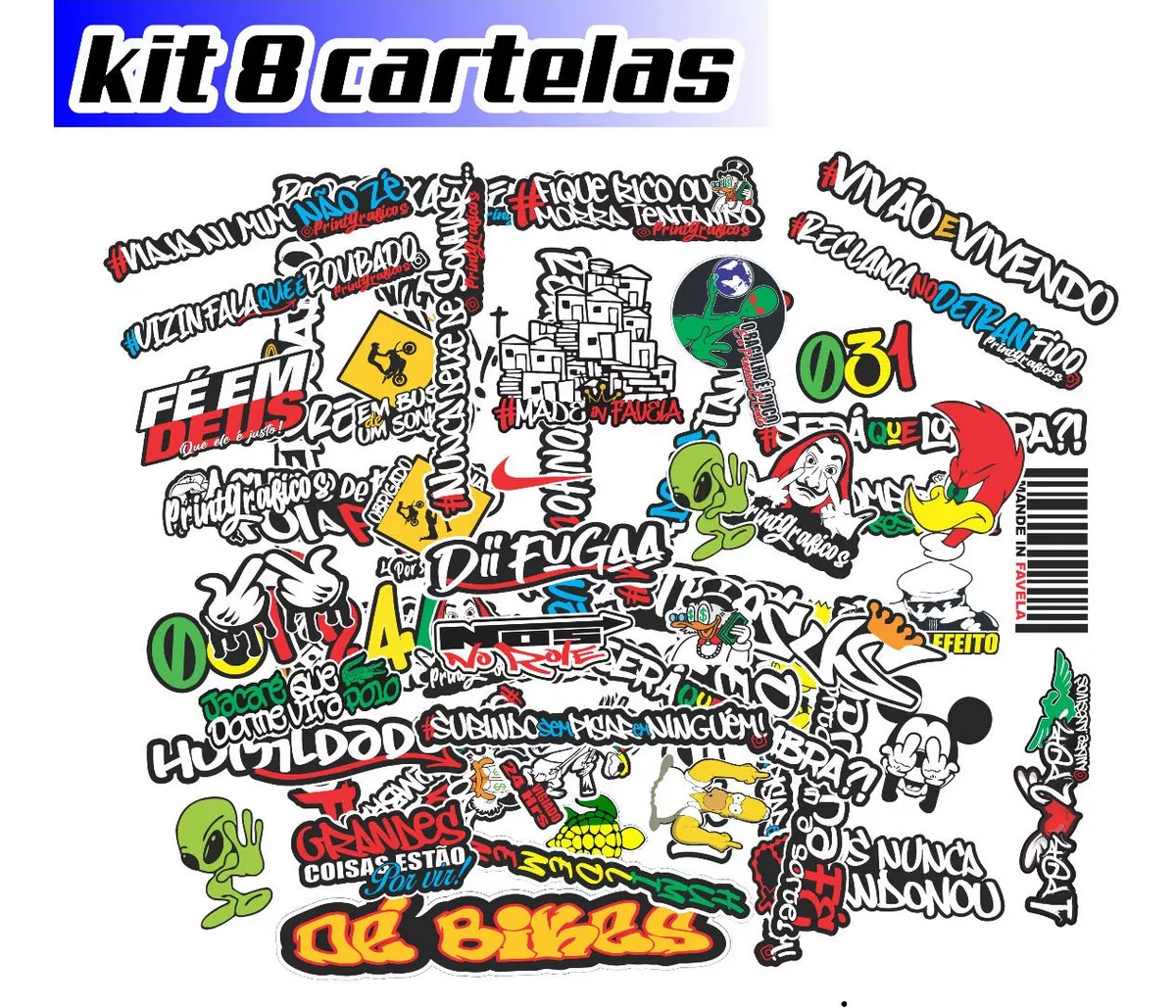 Kit 8  Cartelas De Adesivos Carro Moto Caminhão Bike Cross