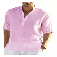 Camisa De Lino Y Algodón De Manga Larga Para Hombre, Casual