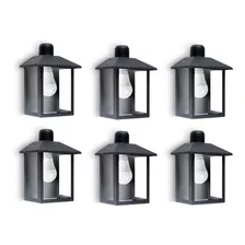 Pack X 6 Farol Recto De Pared Para Exterior Jardin Negro