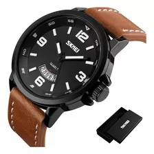 Reloj De Calendario Impermeable De Piel Casual Skmei