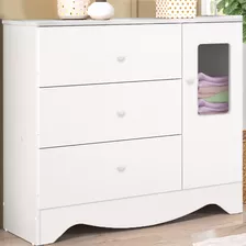 Cômoda Infantil Bebê 1 Porta 3 Gavetas 100% Mdf Ben Peroba Cor Branco Brilho