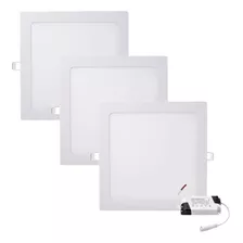 Kit 3 Painel Plafon Led 18w Quadrado Embutir Frio Luminária