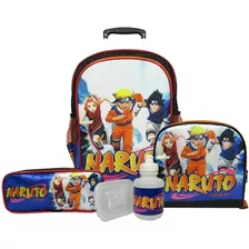 Kit Escolar Mochila De Rodinhas G Lancheira E Estojo Naruto