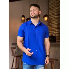 Camisa Viscolinho, Manga Curta, Azul Royal