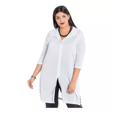 Camisa Feminina Plus Size Alongada Com Fenda Festa Reveillon