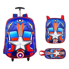 Kit Mochila Infantil Rodinhas Capitão America Estojo Lanchei