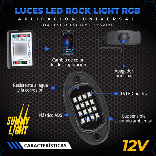 8 Luces Led Rgb Rock Light Bluetooth Jeep Rzr Offroad Autos Foto 6