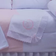 Manta De Bebê Piquet Com Lasie Algodão Menino Menina Bordado Cor Realeza Rosa