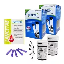 100 Tiras Reagentes G-tech Lite + 100 Lancetas Cor Cinza