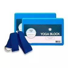 Kit Ladrillo Bloque De Yoga Pilates + Cinto De Estiramiento Color Azul