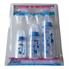 Kit 3 Mamadeiras Bebê Princê 240/150/80 Ml Rosa Menina Cor Azul Girafinha