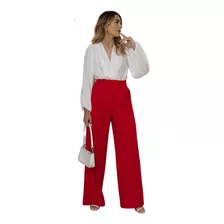 Calça Feminina Social Pantalona De Alfaiataria Cintura Alta