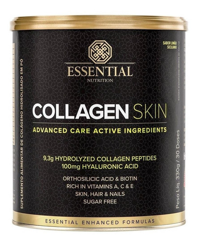 Suplemento Em  Pó Essential Nutrition  Collagen Skin Colágeno Sabor  Limão Em Lata De 330g