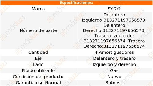 Set 4 Amortiguadores Gas Del + Tras Virtus 2020/2021 Syd Foto 2