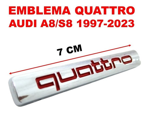 Par De Emblemas Quattro Audi A8/s8 1997-2023 Crom/rojo Foto 7