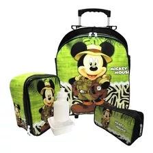 Kit Mochila Mickey Mouse Safari Rodinha M Lancheira Bolet F5